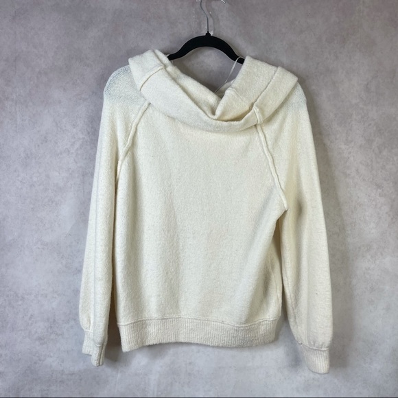 Free People Echo Beach Knit Fold Over Turtleneck Cowl Soft Sweater Ivory Size XS - Picture 7 of 11